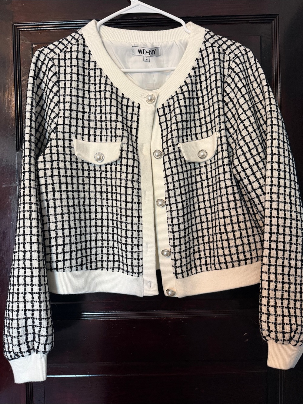 WD.NY Black and White Windowpane Knit Jacket